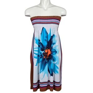 Cristinalove Women's Blue Floral Smocked Convertible Skirt Dress Large